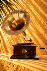 Vintage His Master's Voice Brass Horn Gramophone