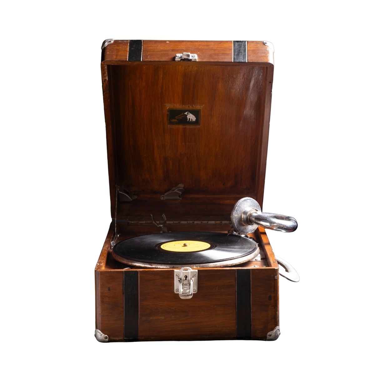 Vintage Wooden His Master's Voice Suitcase Gramophone