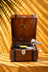 Vintage Wooden His Master's Voice Suitcase Gramophone