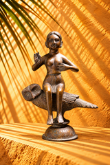 Antique Bronze Figurine of a Seated Deity on an Owl Pedestal
