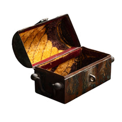 Antique Engraved Metal Treasure Chest with Domed Lid