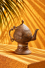 Antique Ornate Brass Ewer with Engraved Floral Patterns