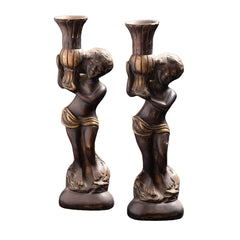 Pair of Antique Bronze Cherub Candle Holders