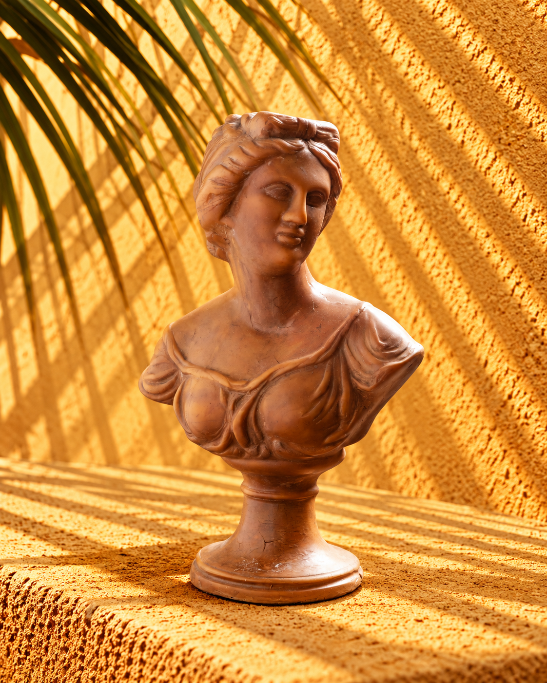 Classical Terracotta Female Bust Sculpture on Pedestal Base