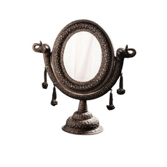 Vintage Ornate Metal Tabletop Mirror with Elephant Head Details