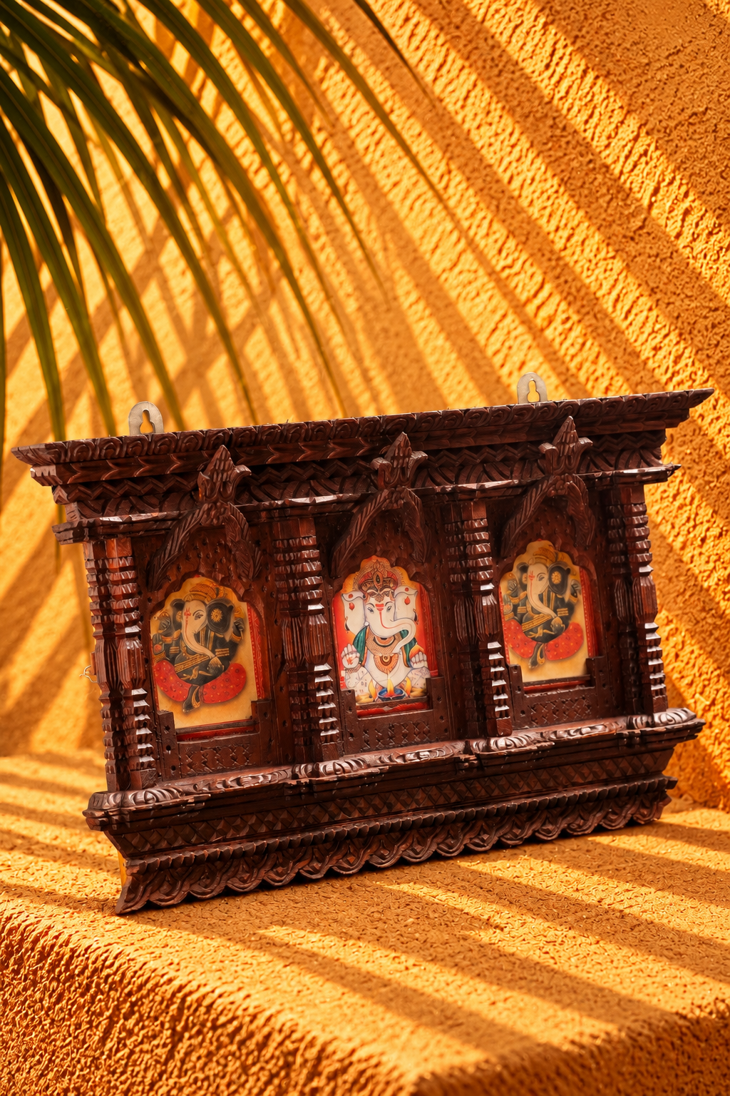 Intricately Carved Wooden Ganesha Wall-Mounted Shrine