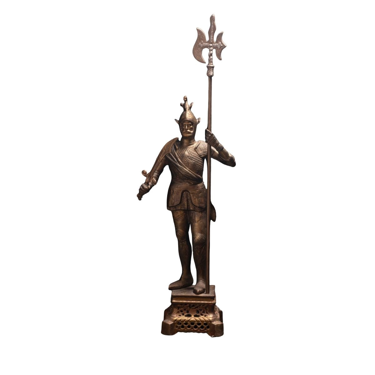 Antique Bronze Warrior Statue with Sword and Halberd – Ornate Decorative Sculpture