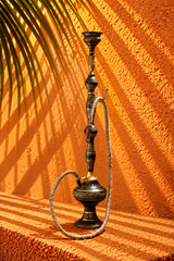 Antique Black and Brass Hookah – Ornate Traditional Shisha with Decorative Hose