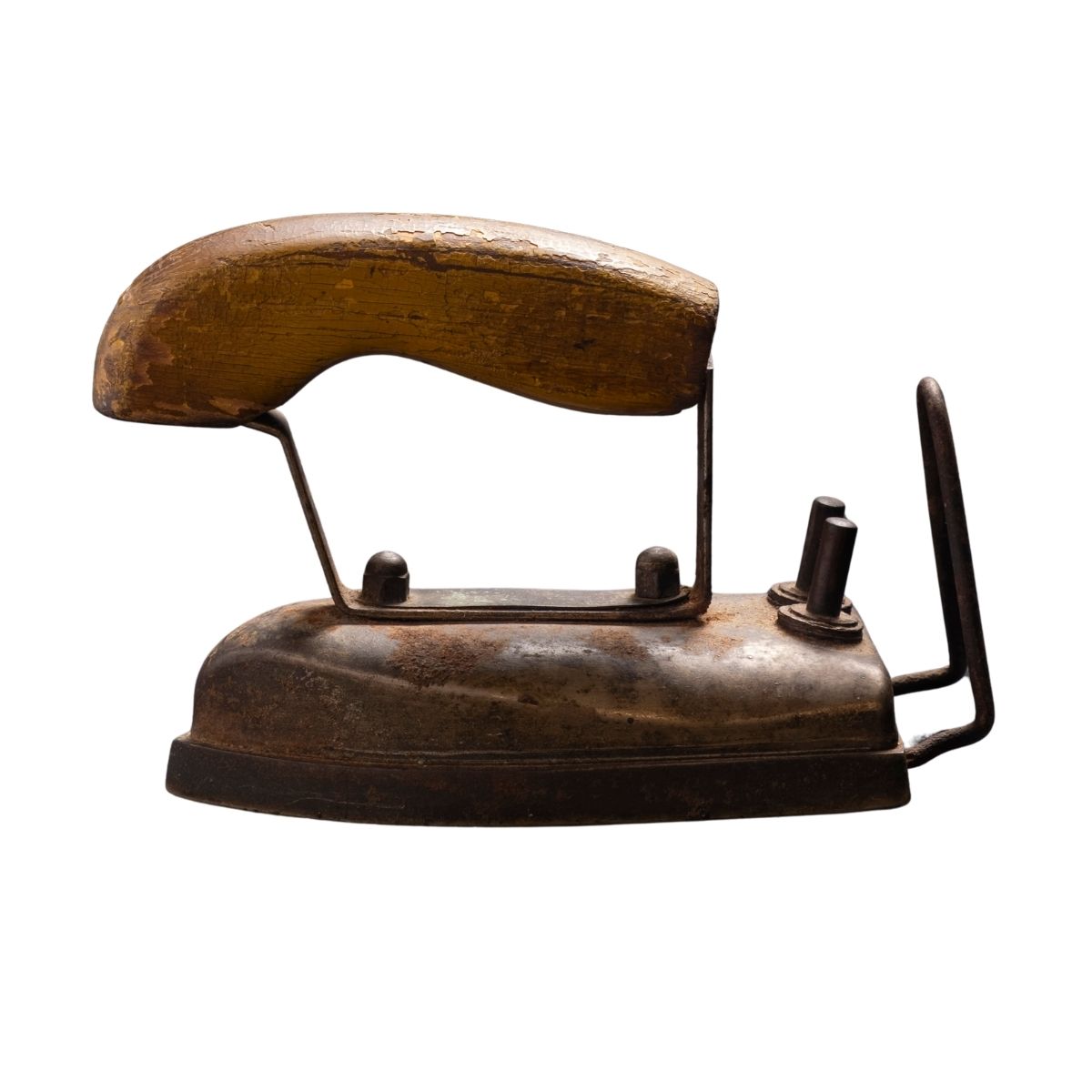 Vintage Antique Charcoal Iron with Rustic Wooden Handle – Traditional Collectible