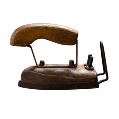 Vintage Antique Charcoal Iron with Rustic Wooden Handle – Traditional Collectible