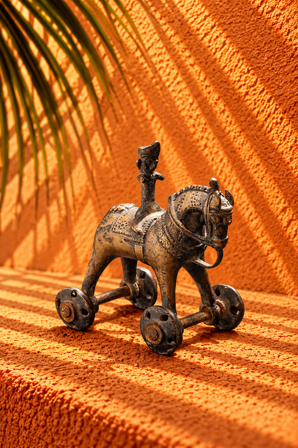 Vintage Antique Metal Horse Sculpture on Wheels – Traditional Equestrian Collectible