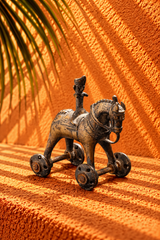 Vintage Antique Metal Horse Sculpture on Wheels – Traditional Equestrian Collectible