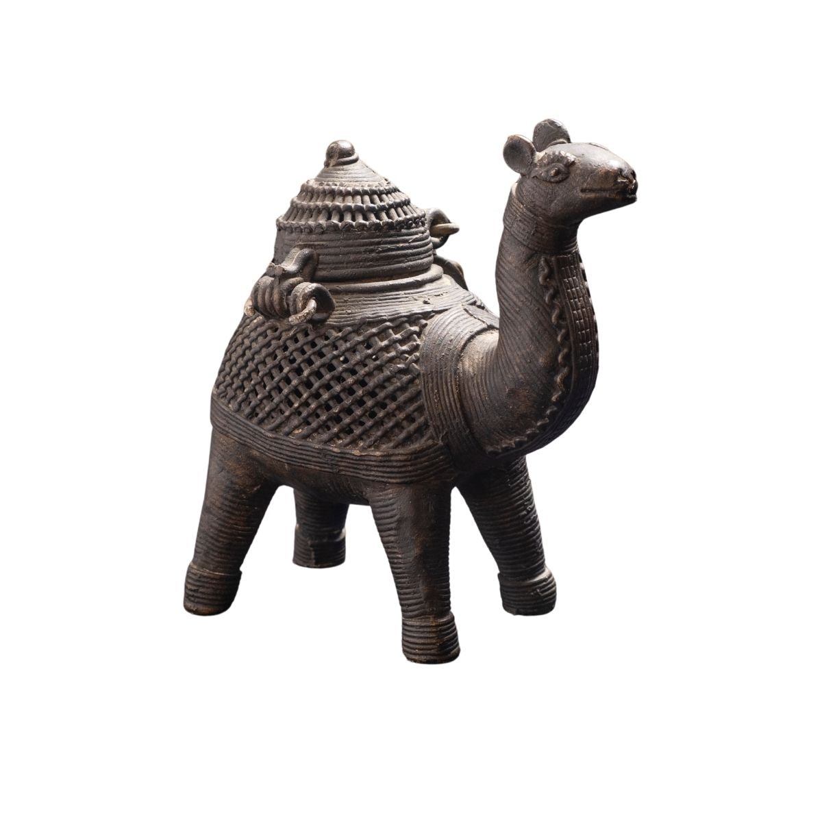 Antique Metal Camel Sculpture with Ornate Latticework – Traditional Decorative Collectible
