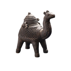 Antique Metal Camel Sculpture with Ornate Latticework – Traditional Decorative Collectible