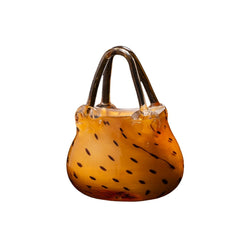 Amber Glass Handbag Vase with Artistic Black Speckle Pattern