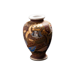 Vintage Japanese Satsuma Ceramic Vase with Gold Figurine Detailing