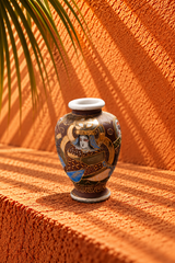 Vintage Japanese Satsuma Ceramic Vase with Gold Figurine Detailing