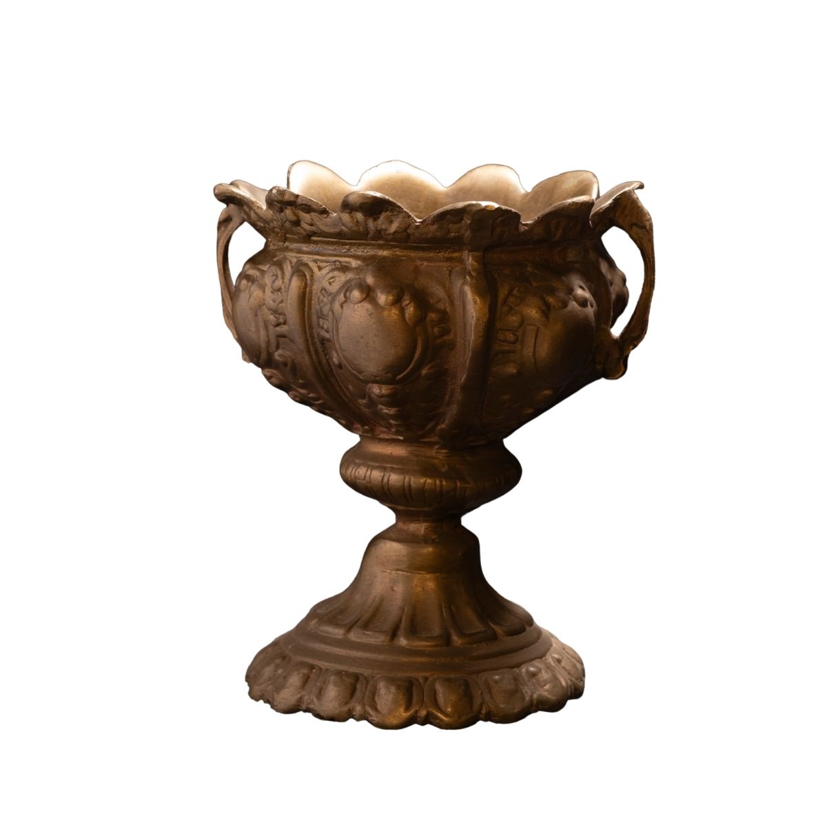Antique Bronze Ornate Pedestal Urn – Baroque Floral Decorative Chalice