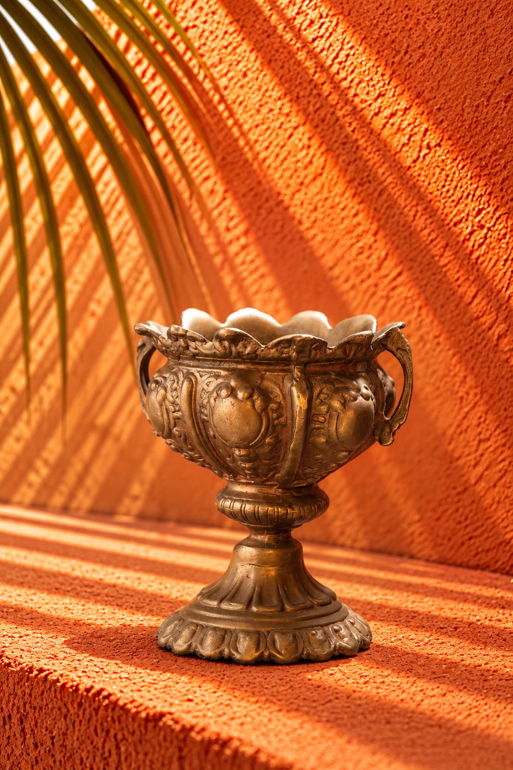 Antique Bronze Ornate Pedestal Urn – Baroque Floral Decorative Chalice