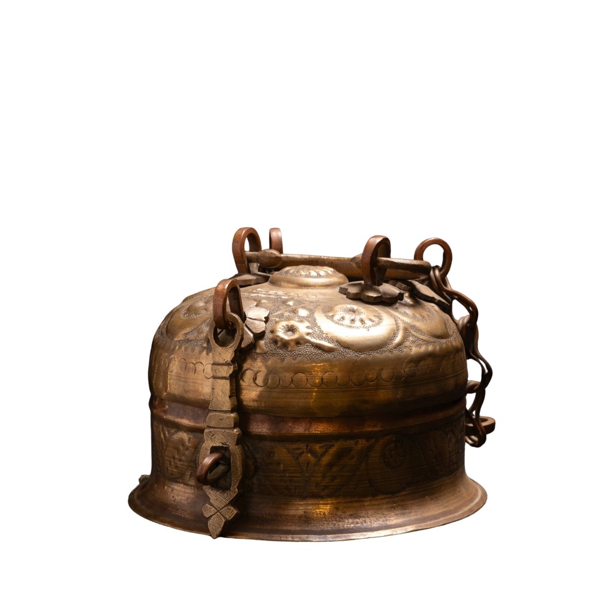 Antique Brass Engraved Lidded Vessel with Decorative Metalwork