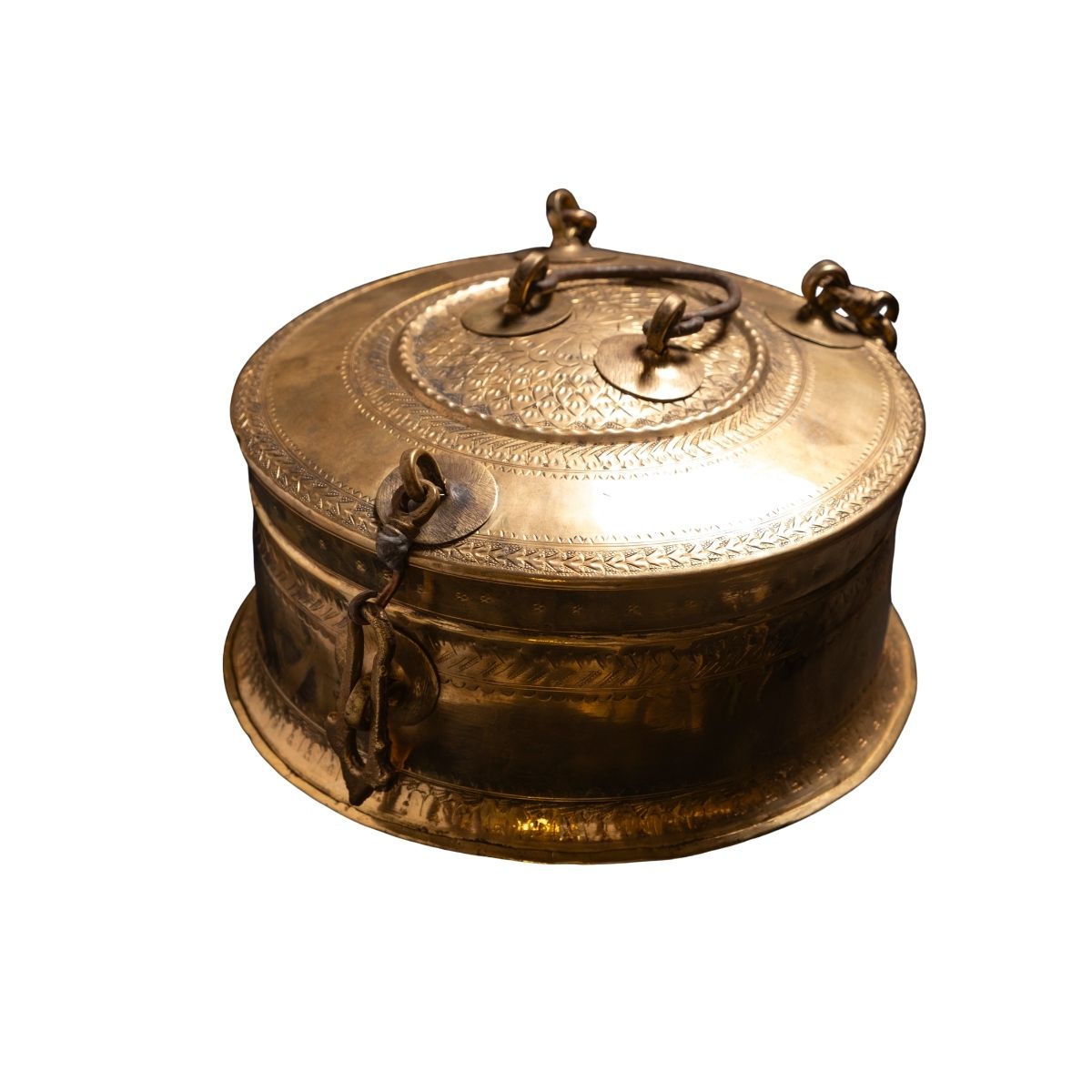 Antique Engraved Brass Lidded Storage Box