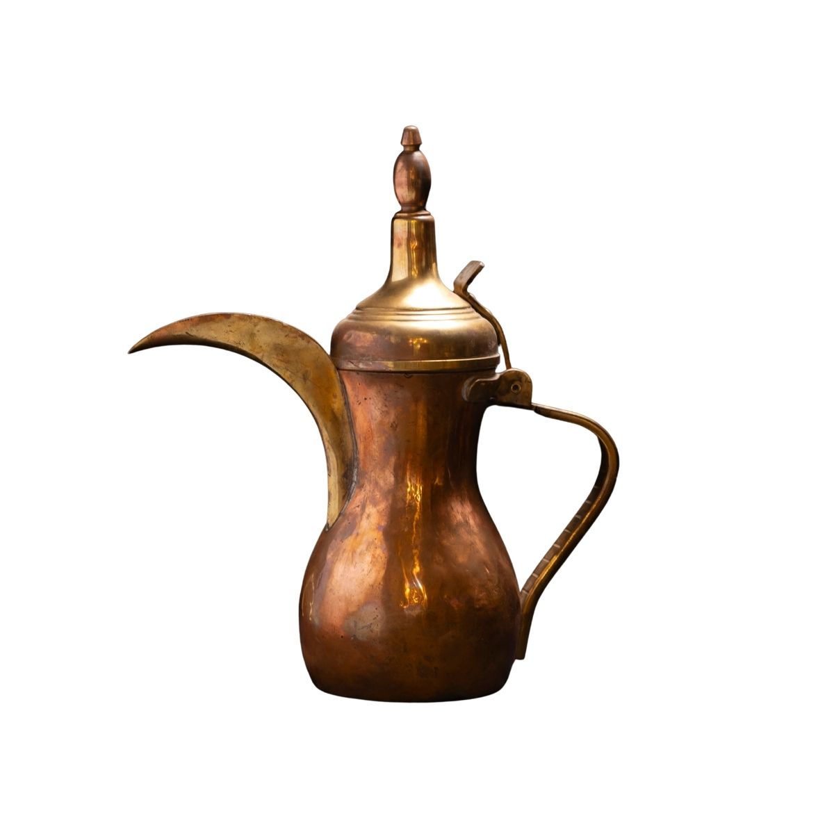 Antique Brass Arabic Dallah Coffee Pot with Traditional Finial Lid