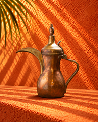 Antique Brass Arabic Dallah Coffee Pot with Traditional Finial Lid