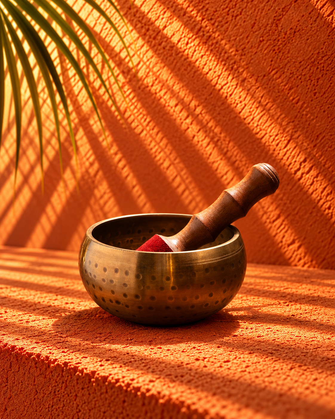 Antique Brass Singing Bowl with Wooden Striker