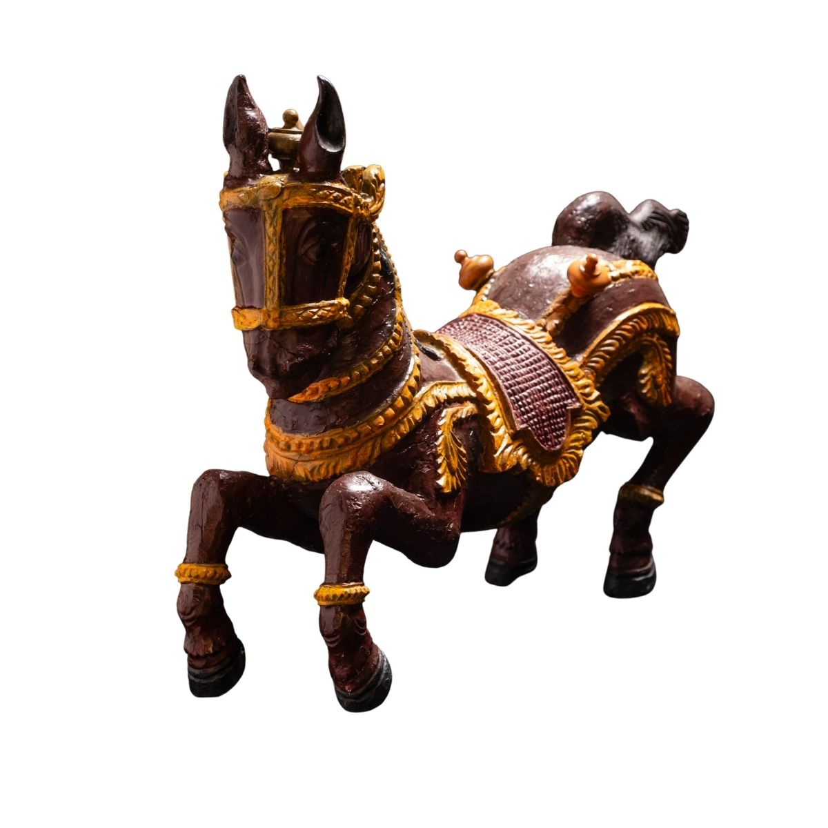 Traditional Decorative Horse Figurine with Ornate Gold-Tone Tack