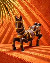 Traditional Decorative Horse Figurine with Ornate Gold-Tone Tack