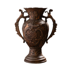 Antique Bronze Ornate Urn Vase with Decorative Scroll Handles