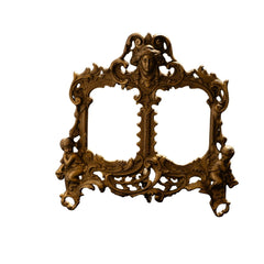 Antique Gold-Tone Ornate Double Photo Frame with Cherub Details