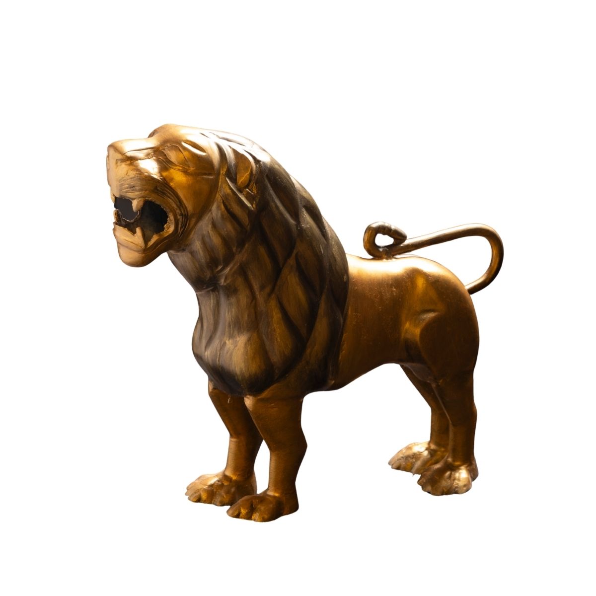 Antique Gold-Tone Roaring Lion Decorative Sculpture