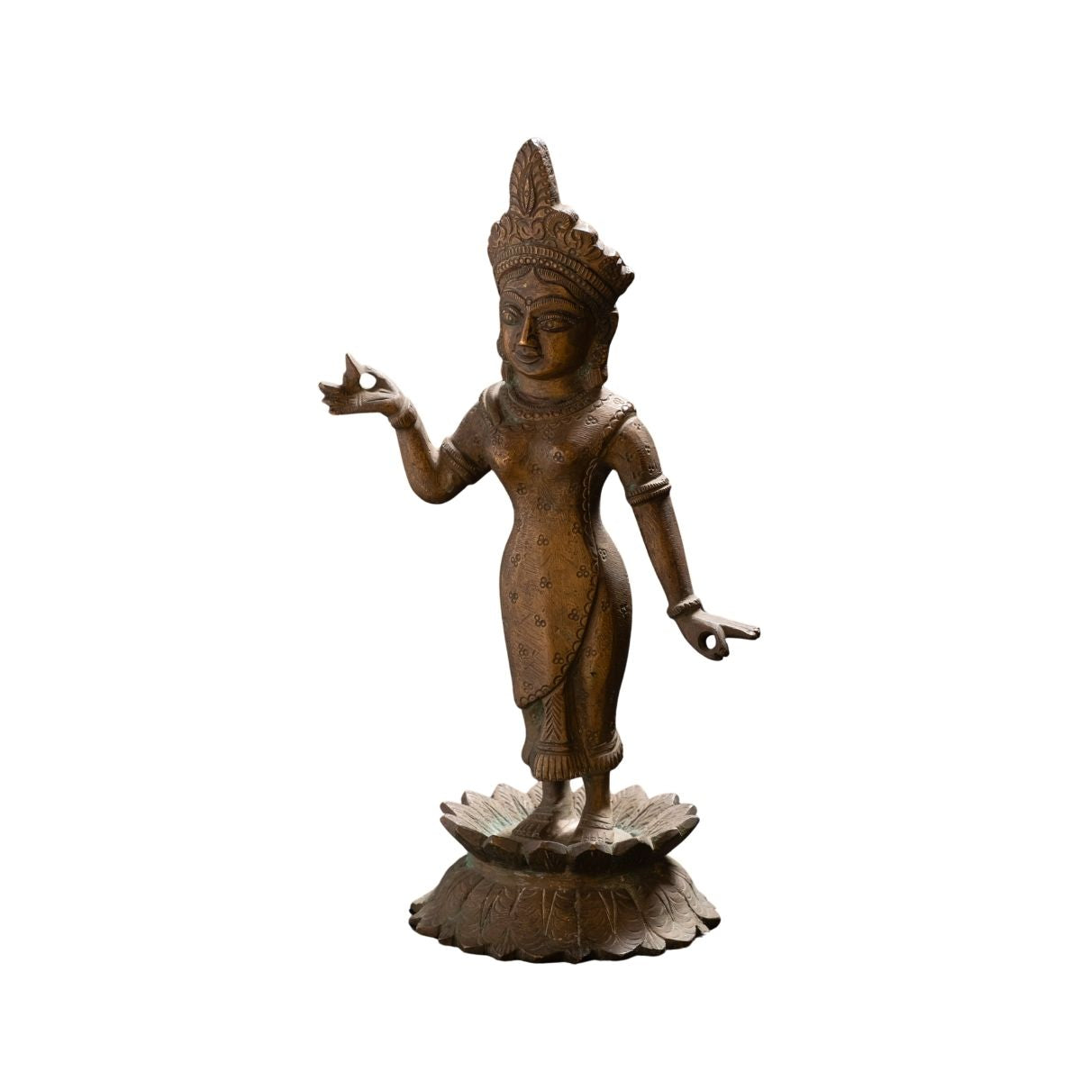 Antique Bronze-Tone Hindu Deity Sculpture on Lotus Pedestal