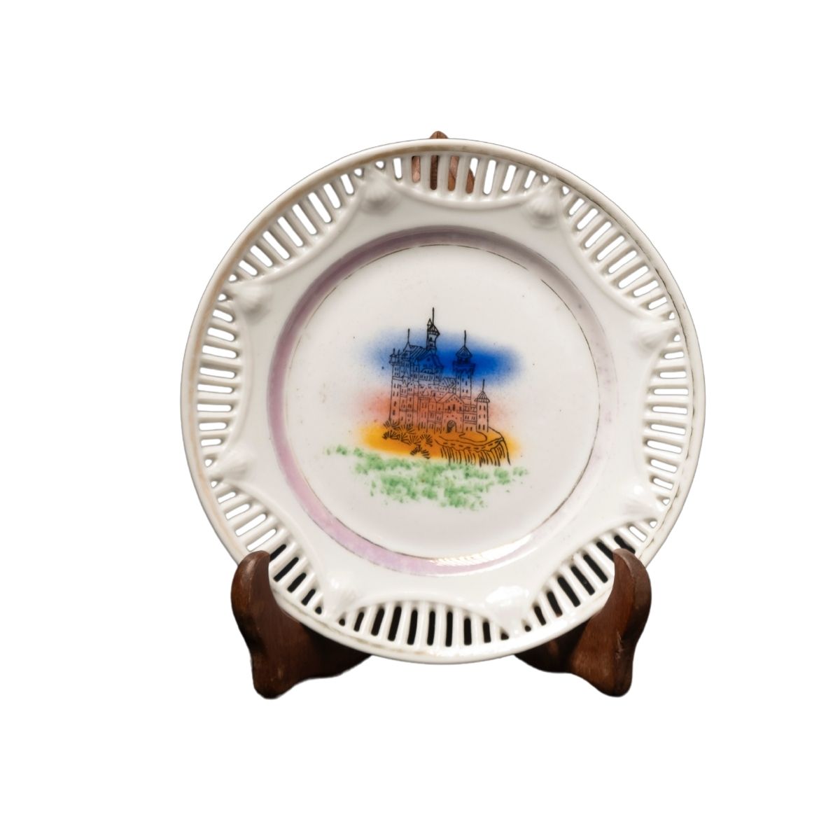 White Pierced-Rim Scenic Display Plate