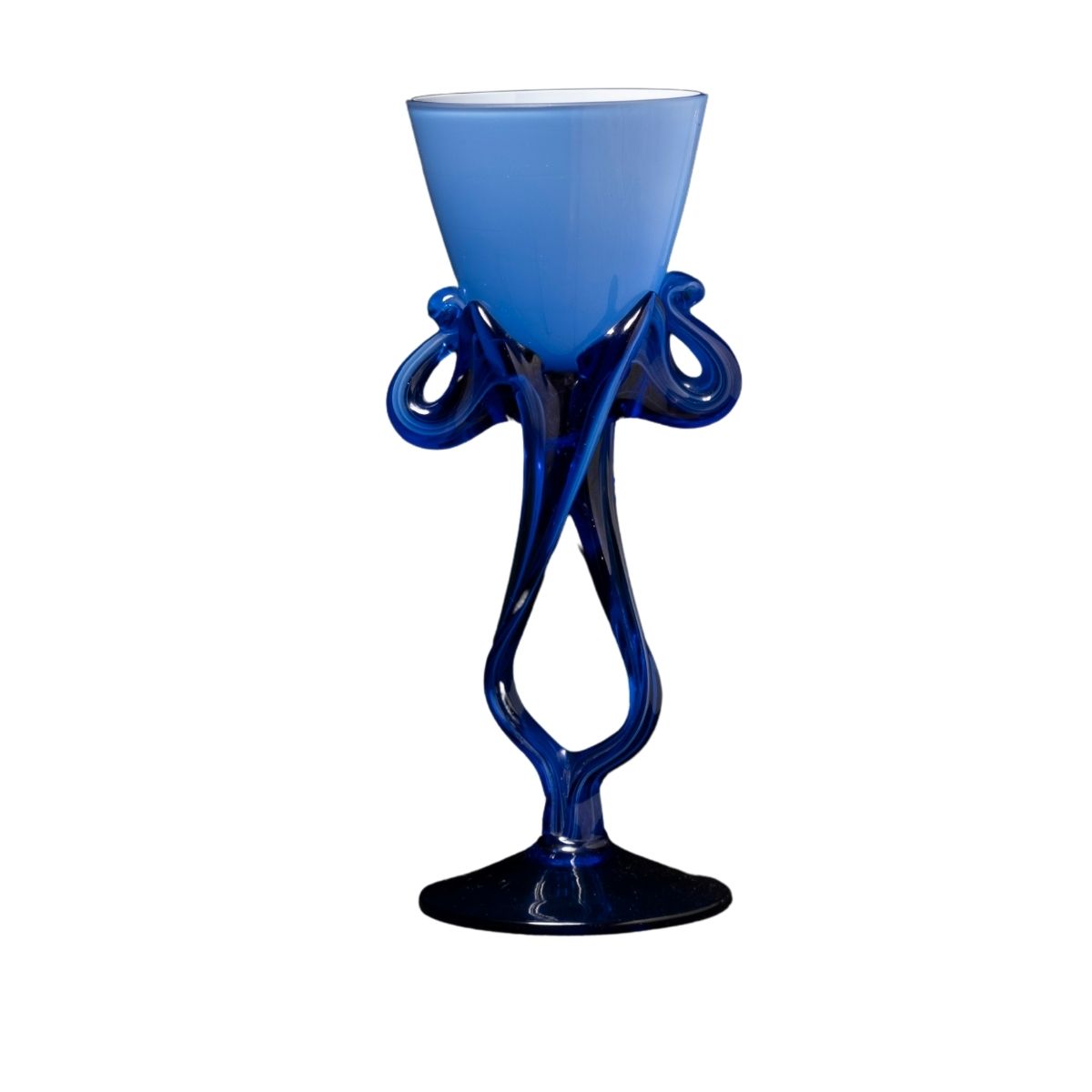 Blue Sculptural Glass Candle Holder