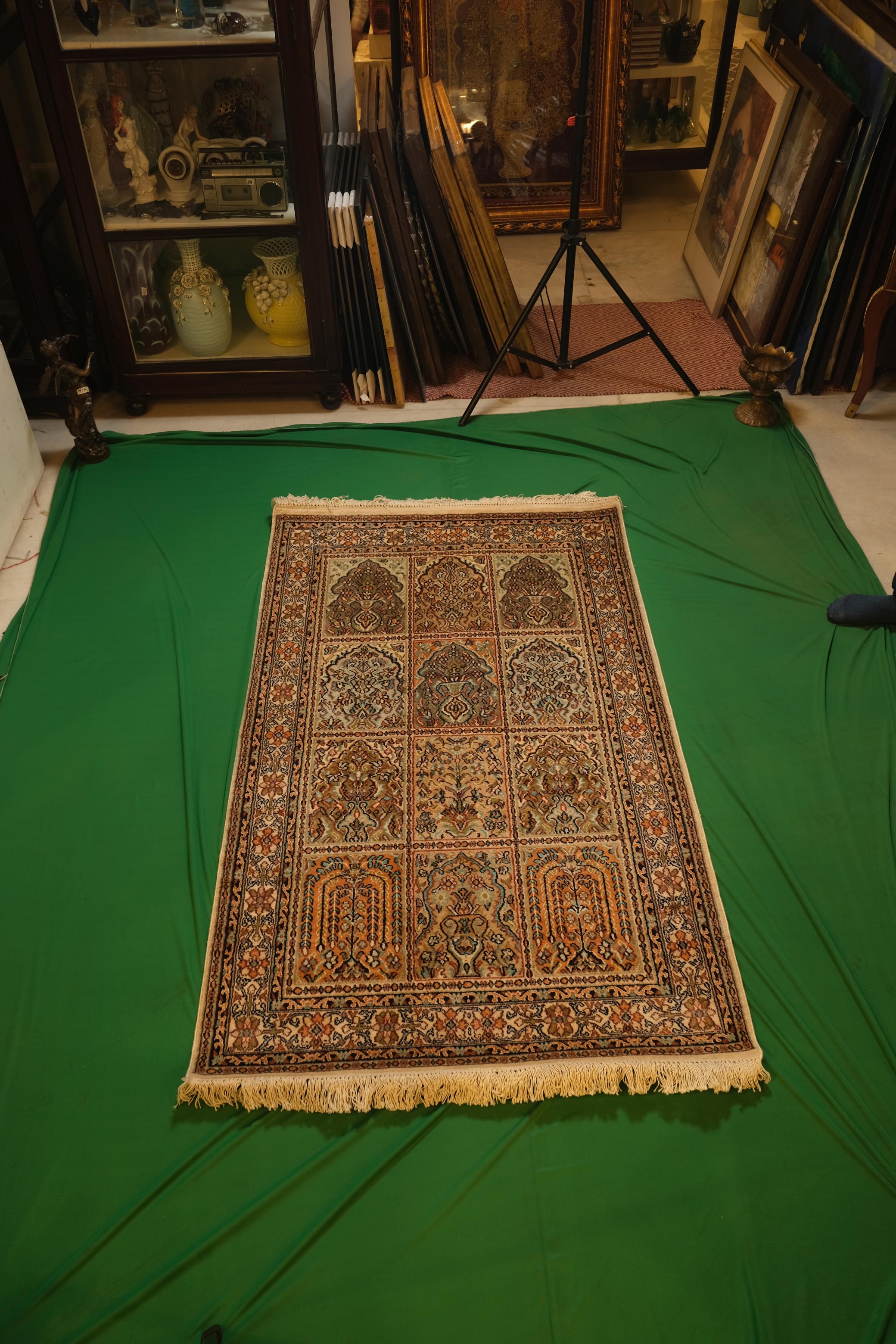 Hand-Knotted Kashmiri Silk Nain Shah Abbas Runner Scroll