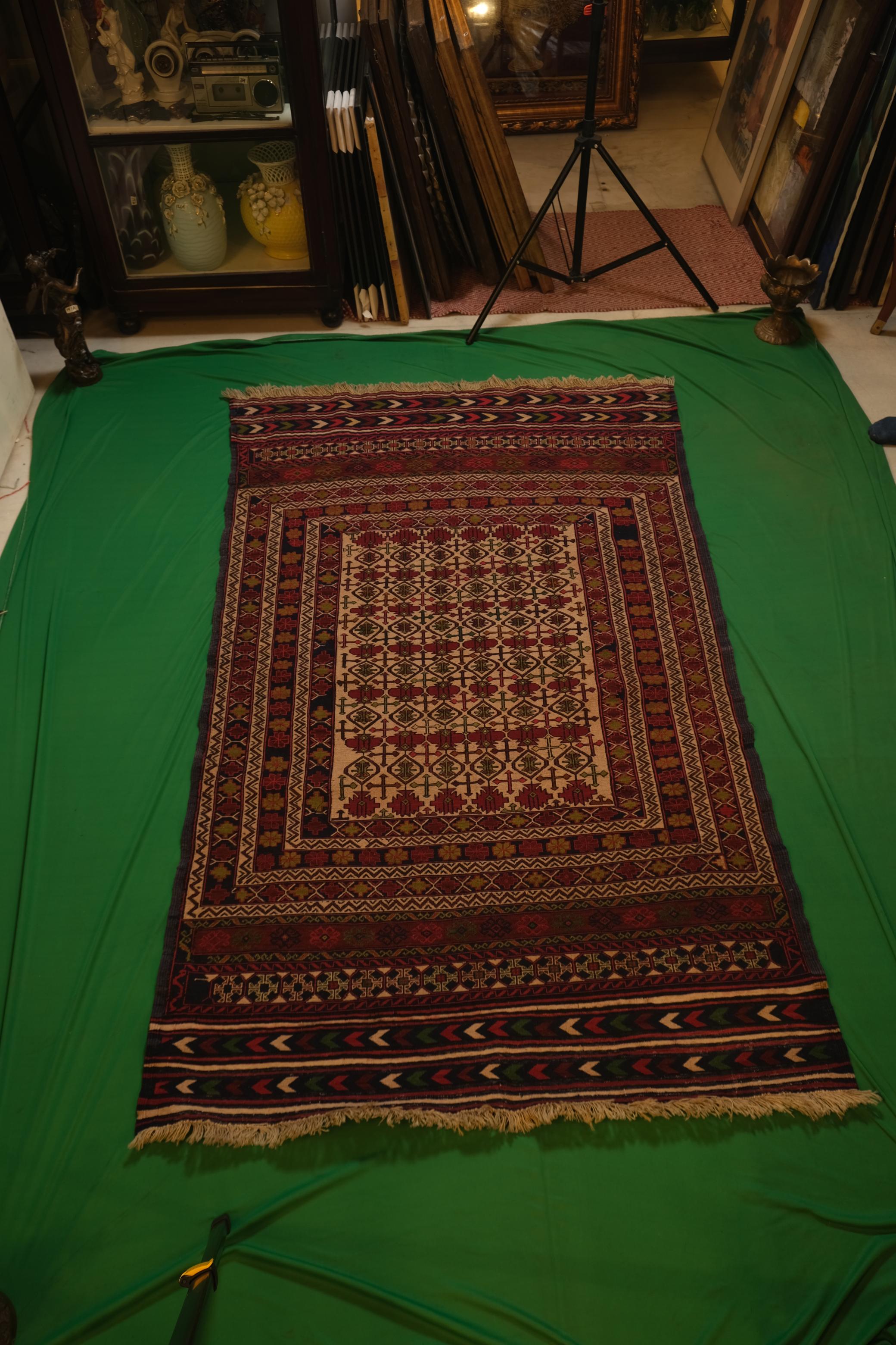 Hand-Knotted Afgani Kilim Baluch Tribal Runner Scroll