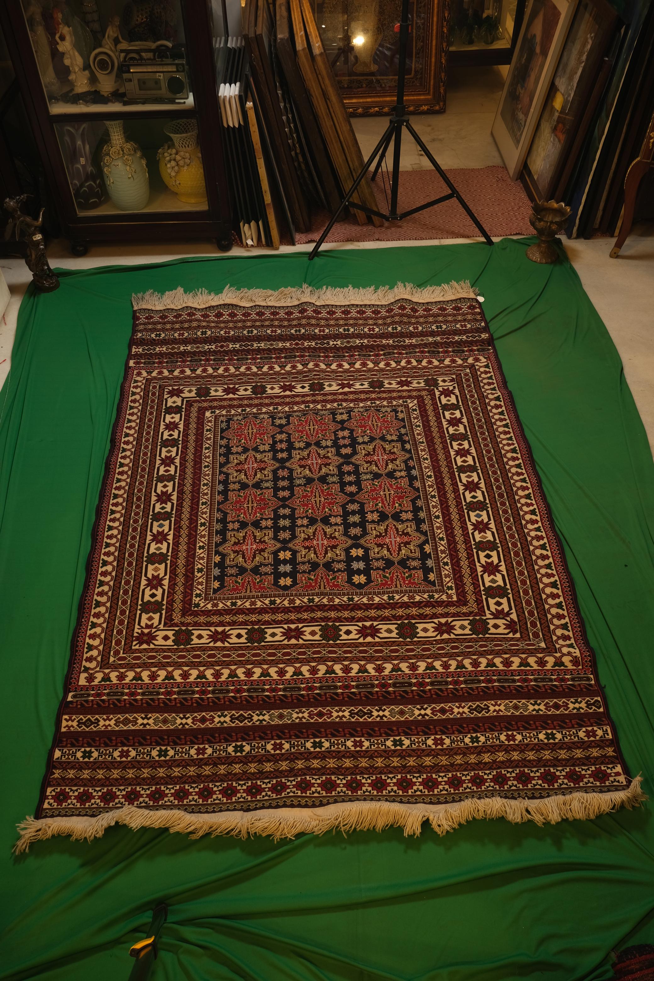 Hand-Knotted Afgani Kilim Gendje Tribal Runner Scroll