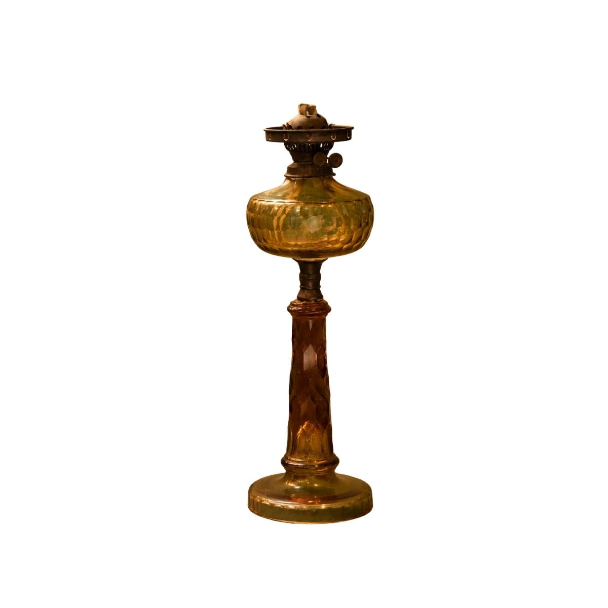 Amber Pressed Glass Kerosene Banquet Lamp Base