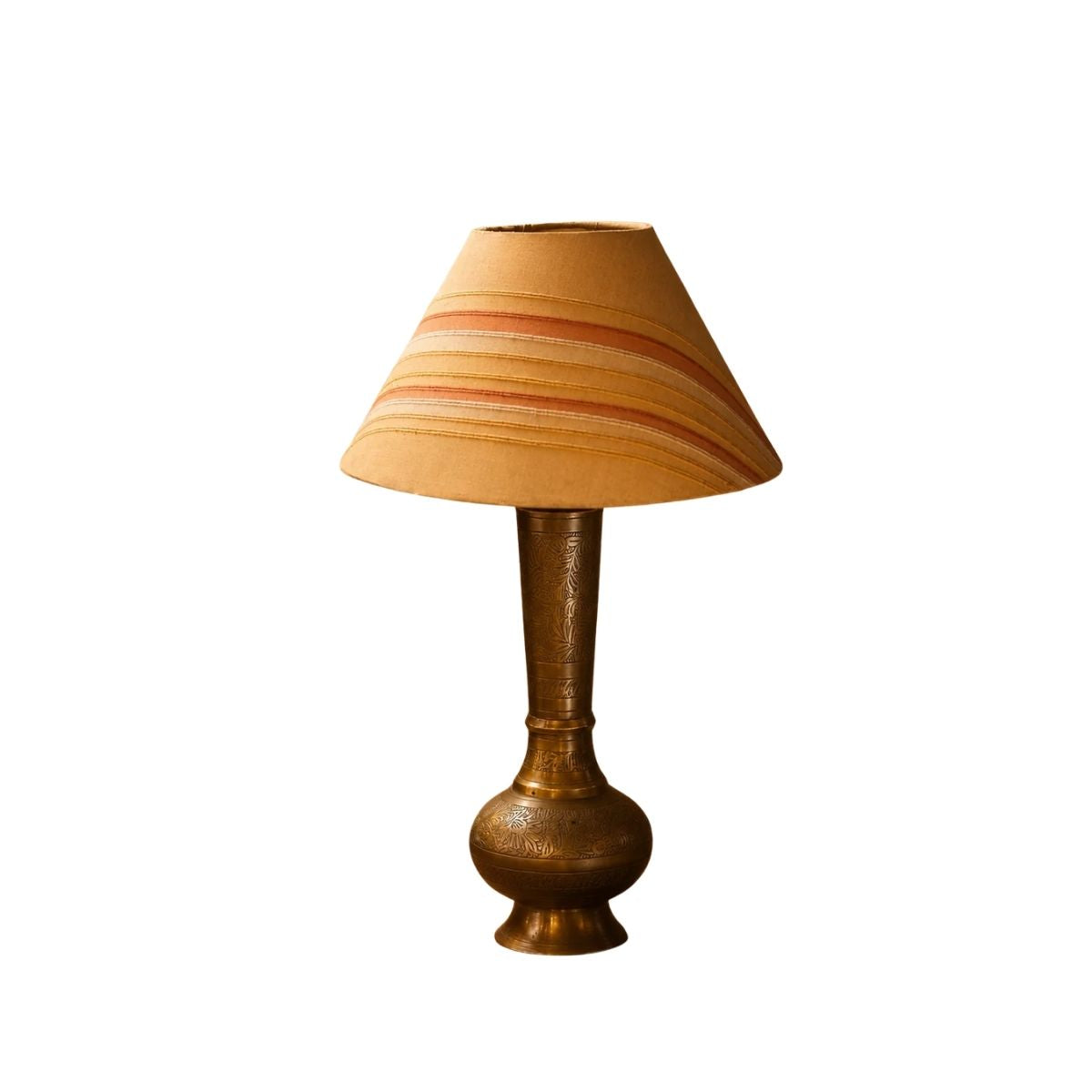 Antique Indo-Persian Etched Brass Aftaba Table Lamp