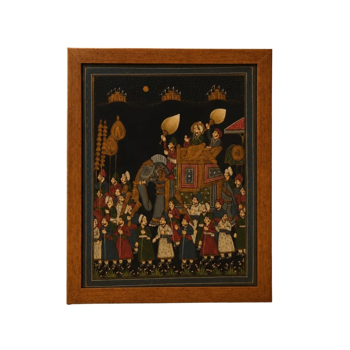 Royal Elephant Sawari Night Procession Miniature Painting