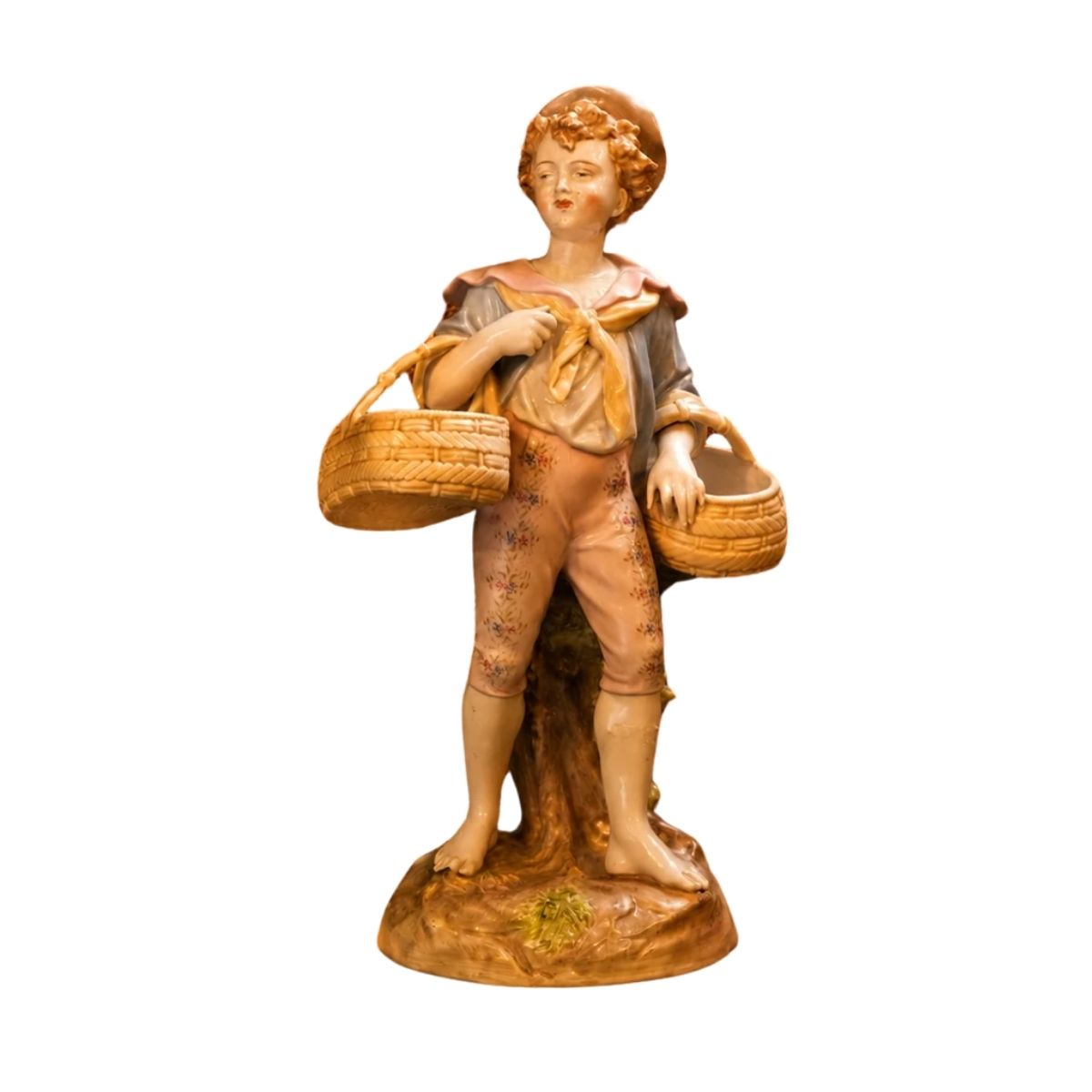 Gebrüder Heubach Bisque Porcelain Boy Carrying Baskets Figurine