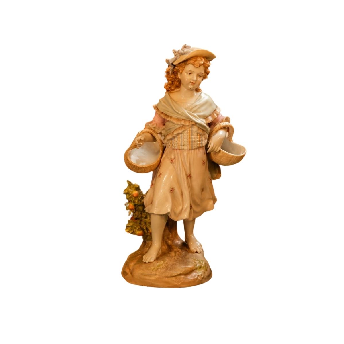 Gebrüder Heubach Bisque Porcelain Girl Carrying Baskets Figurine