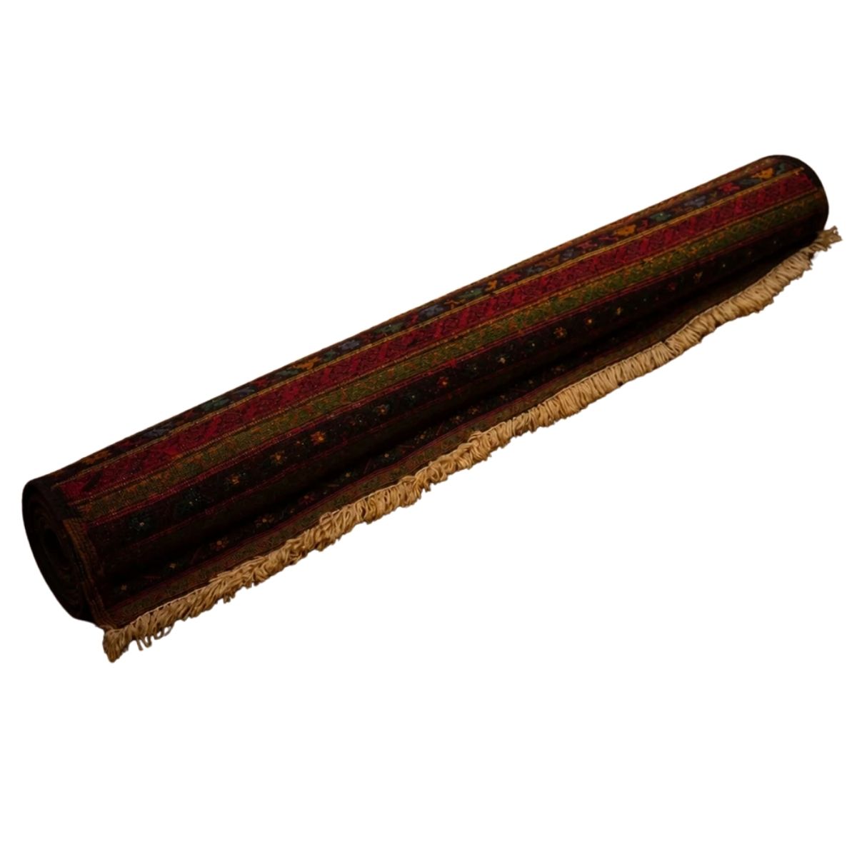 Hand-Knotted Afgani Kilim Shiraz Striped Nomadic Runner Scroll