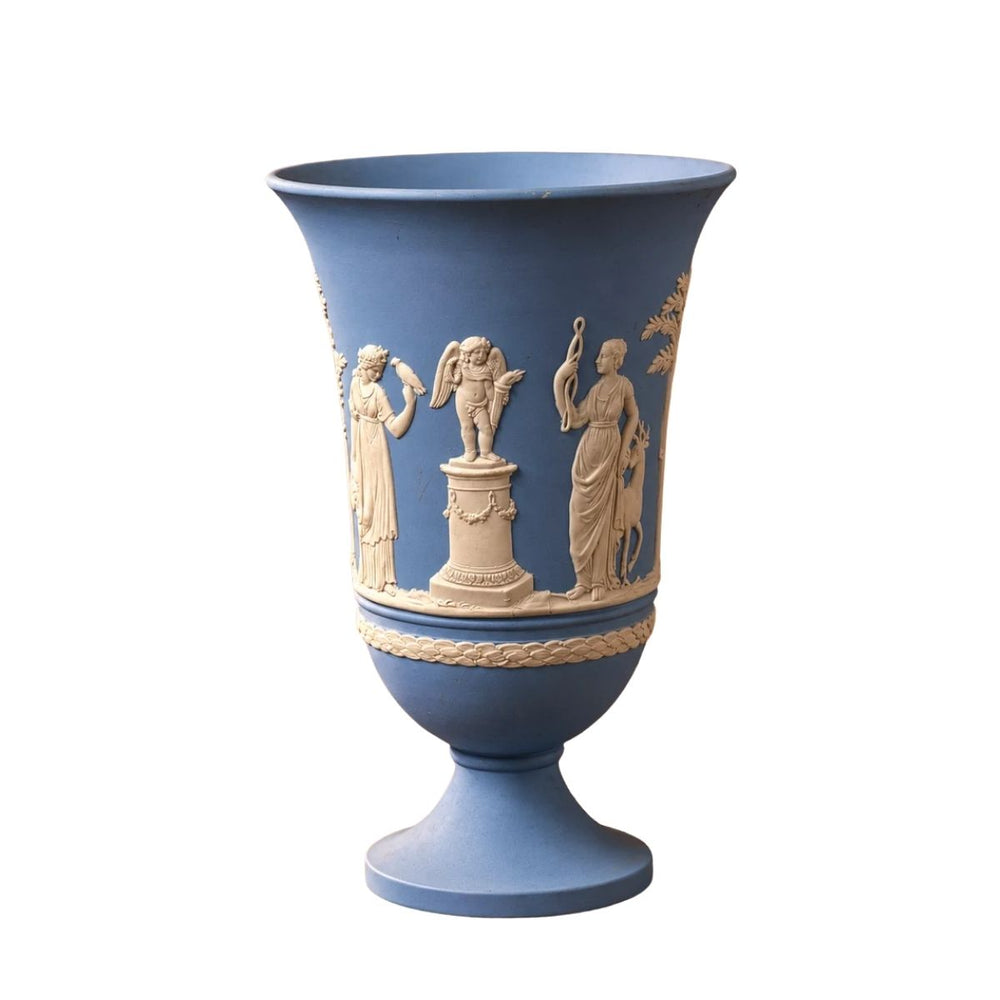 Vintage Wedgwood-Style Blue Jasperware Neoclassical Urn