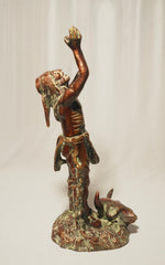 Native American Indian Shaman "Sun Dance" or "Prayer for Rain" Patinated Statue