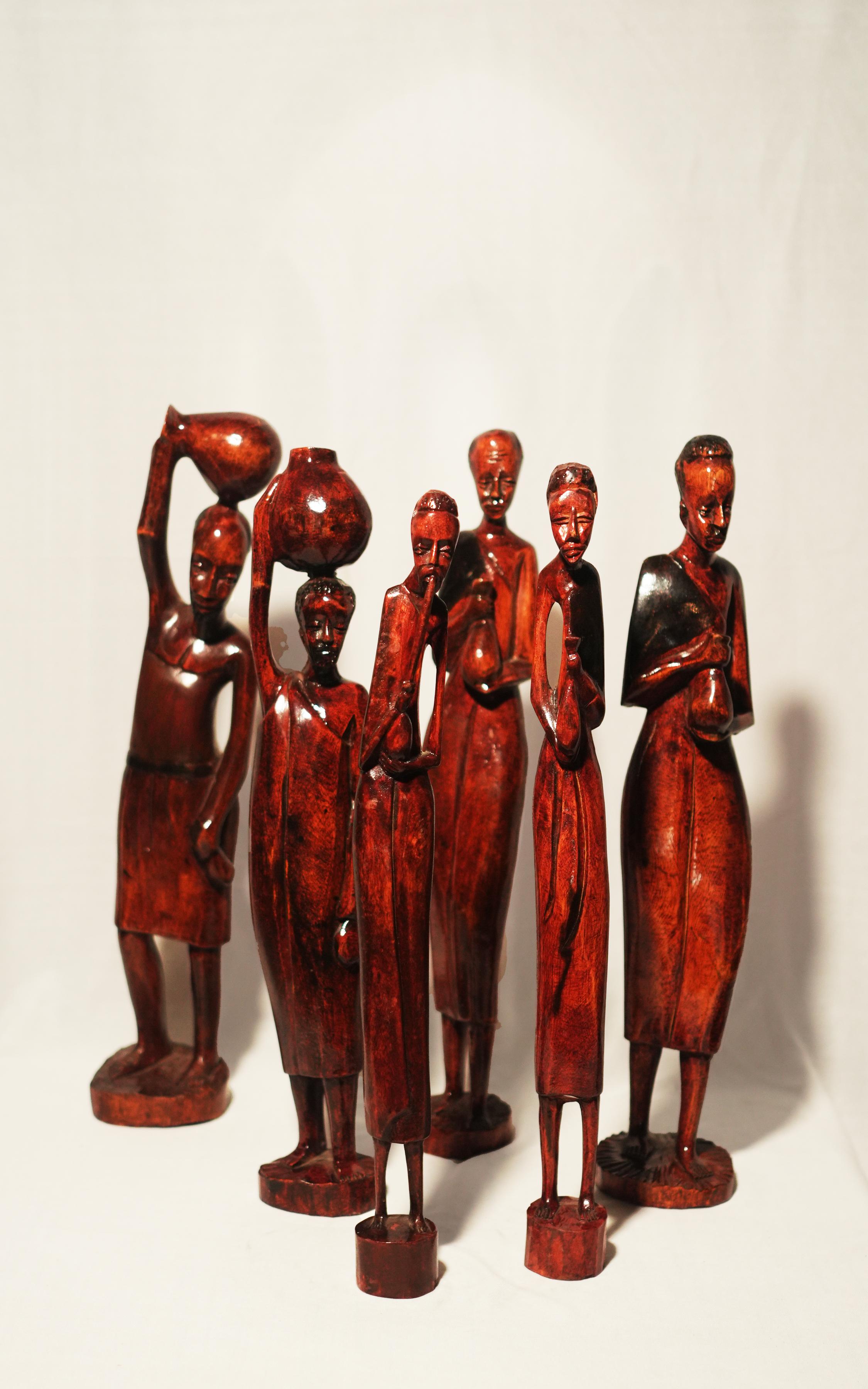 Vintage African Tribal Family / Community Hand-Carved Hardwood Figurines
