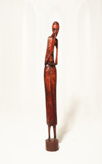 Vintage African Tribal Flute Player Hand-Carved Wood Sculpture