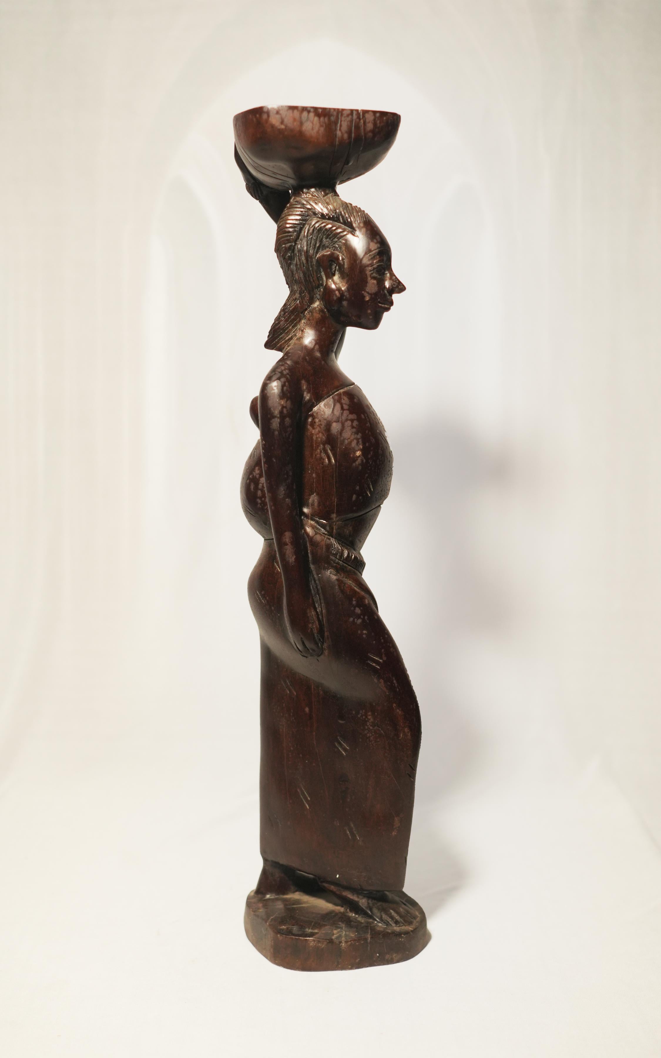 Hand-Carved African Ebony Wood Figure ("Woman with Harvest Basket")